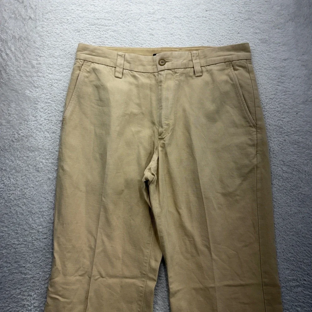 Banana Republic Mens 32x30 Tan Linen Cotton Blend Herringbone Straight Leg Pants